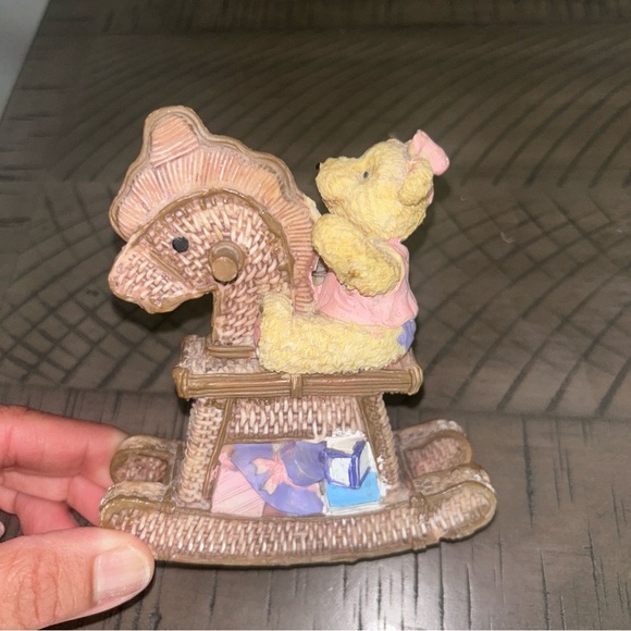 Wicker Rocking Horse with Bear Figurine - Tan and Yellow - Picture 2 of 4
